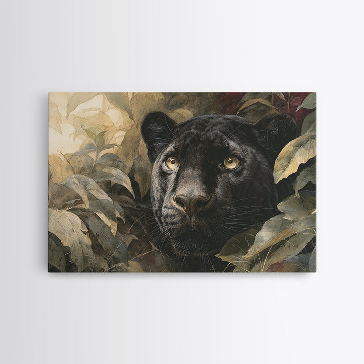 Dramatic Black Panther Emerging from Deep Jungle Canvas Print, Animal Art, Printable Art, Living Room Decor, Watercolor Art, ANI-3x2-58