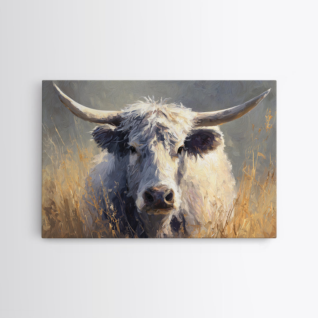 Gentle Cow Portrait Framed Canvas Print, Animal Art, Art Print, Living Room Decor, Fine Art, Creature, Digital Art, Printable, ANI-3x2-59