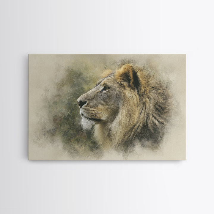 Regal Lion Profile Canvas Print, Animal Art, Living Room Decor, Oil Painting, Creature, Fine Art Print, Statement Artwork, ANI-3x2-61
