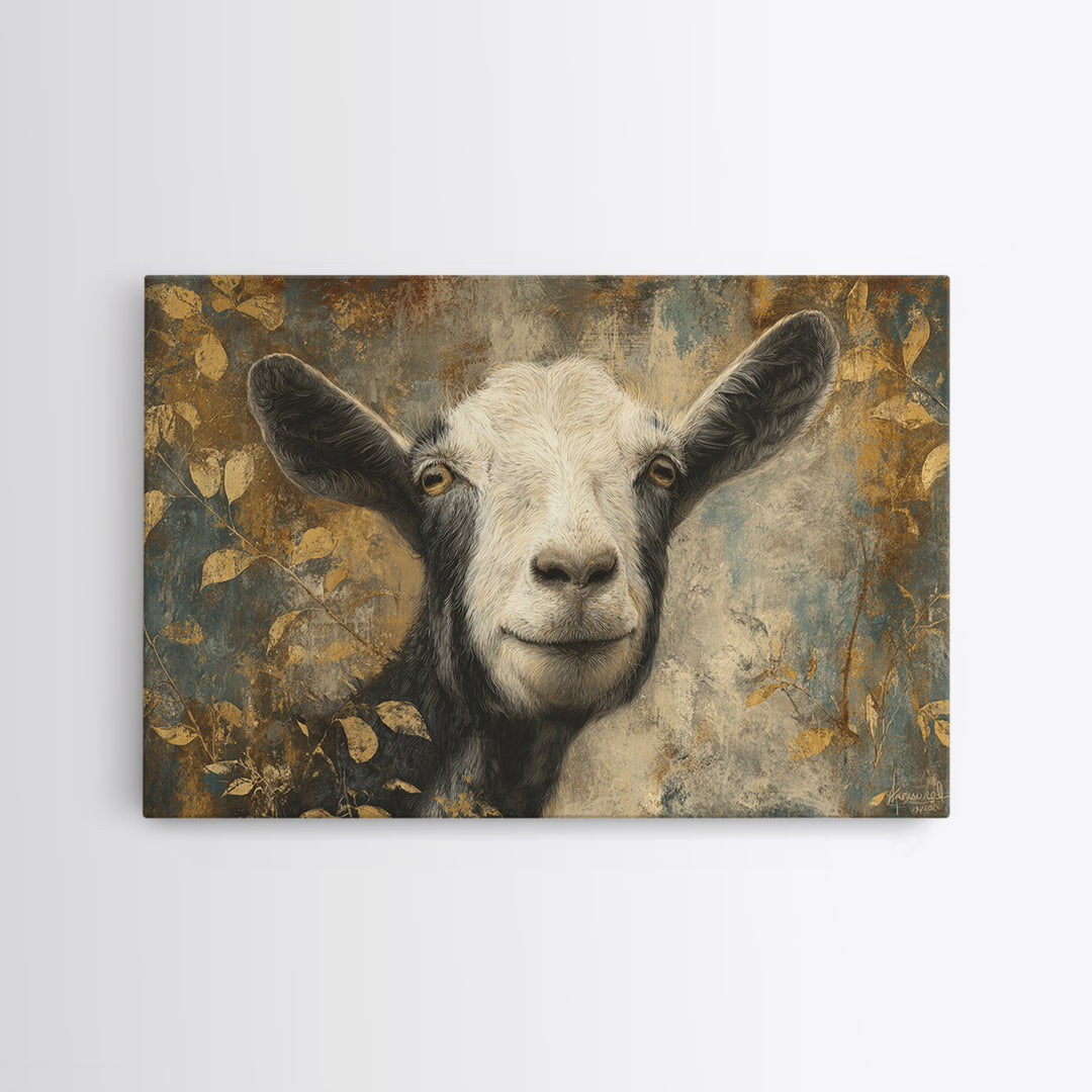Goat Portrait with Rustic Folk Art Personality Canvas Print, Animal Art, Modern Wall Art, Living Room Decor, Fine Art, Creature, ANI-3x2-73