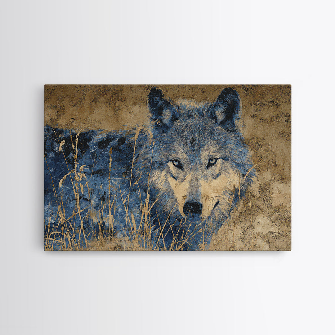 Wolf Silhouette Beneath a Star Filled Sky Framed Canvas Print, Animal Art, Nursery Wall Art, Living Room Decor, Oil Painting, ANI-3x2-74