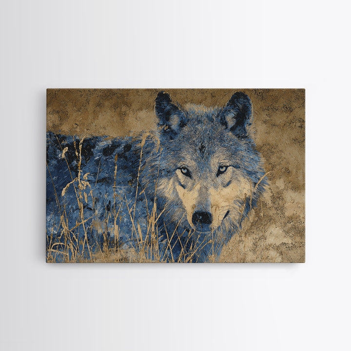 Wolf Silhouette Beneath a Star Filled Sky Framed Canvas Print, Animal Art, Nursery Wall Art, Living Room Decor, Oil Painting, ANI-3x2-74