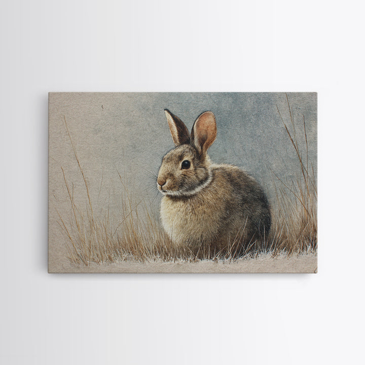 Curious Rabbit in a Soft Watercolor Meadow Framed Canvas Print, Animal Art, Cat Art, Living Room Decor, Fine Art, Creature, ANI-3x2-81
