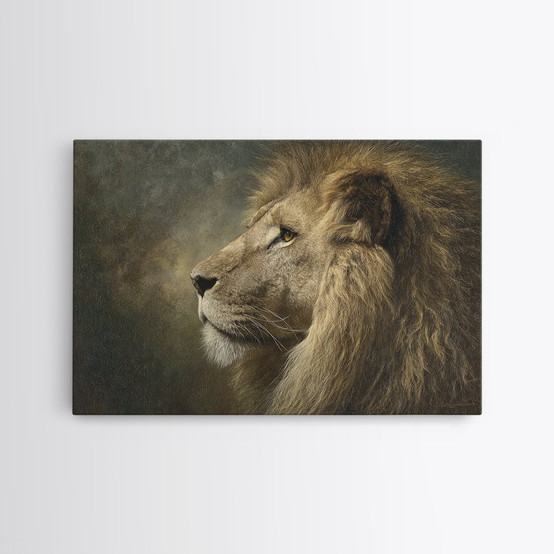 Regal Lion Profile Framed Canvas Print, Animal Art, Safari Nursery Decor, Living Room Decor, Fine Art, Creature, ANI-3x2-85