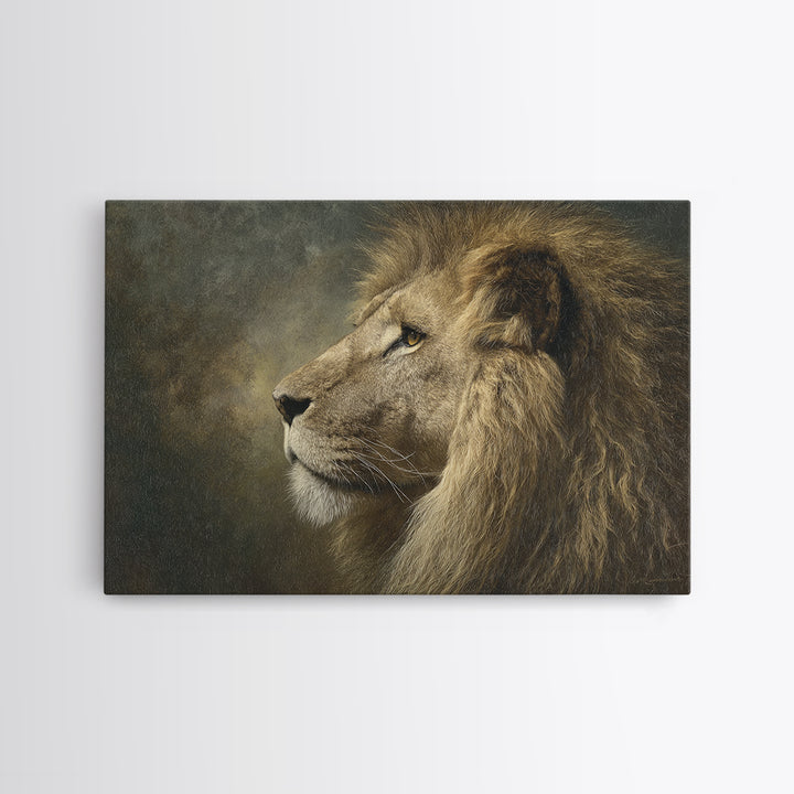 Regal Lion Profile Framed Canvas Print, Animal Art, Safari Nursery Decor, Living Room Decor, Fine Art, Creature, ANI-3x2-85