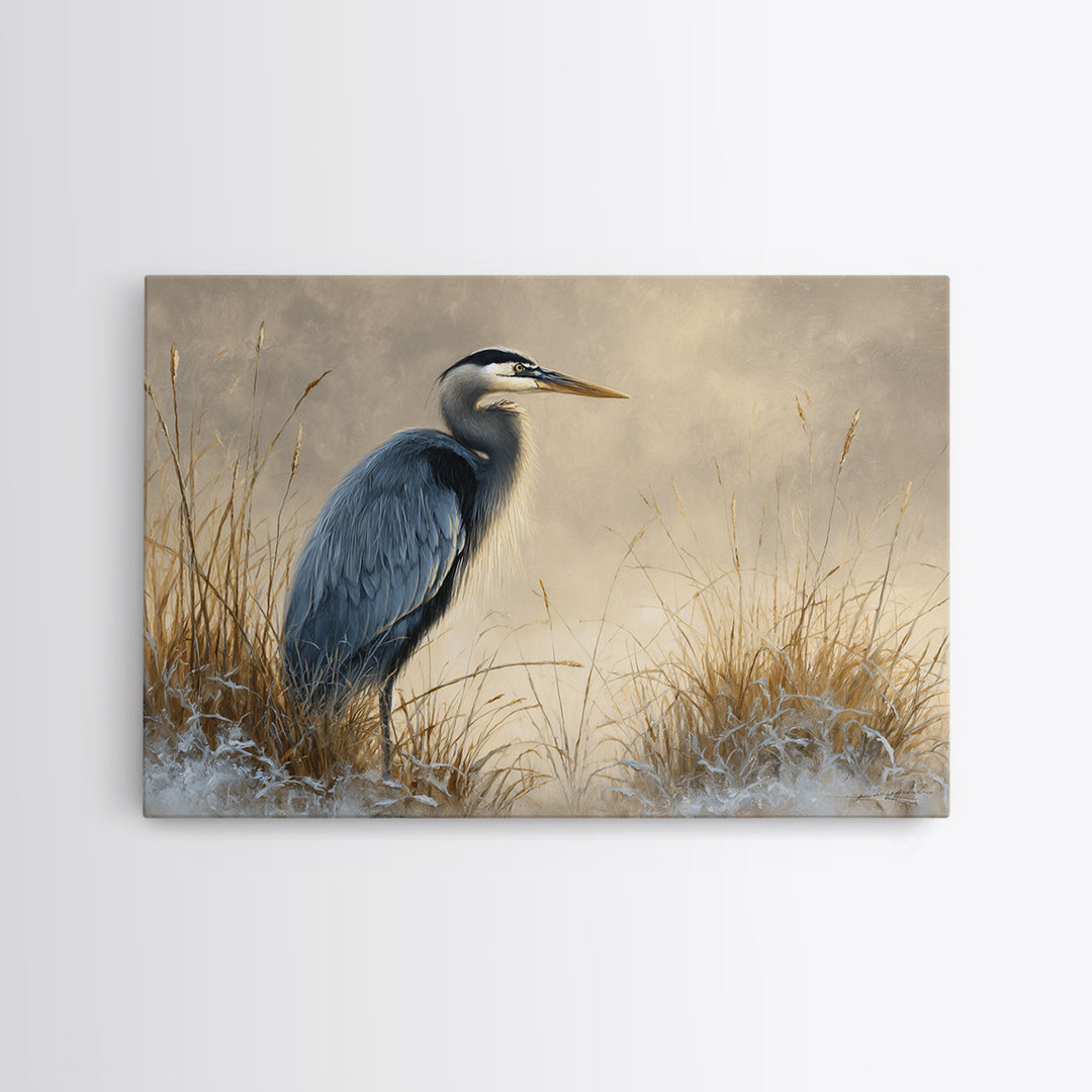 Blue Heron Standing Framed Canvas Print, Animal Art, Fine Art Print, Living Room Decor, Fine Art, Creature, Wall Decor, ANI-3x2-87