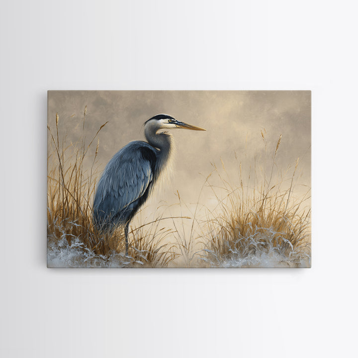 Blue Heron Standing Framed Canvas Print, Animal Art, Fine Art Print, Living Room Decor, Fine Art, Creature, Wall Decor, ANI-3x2-87