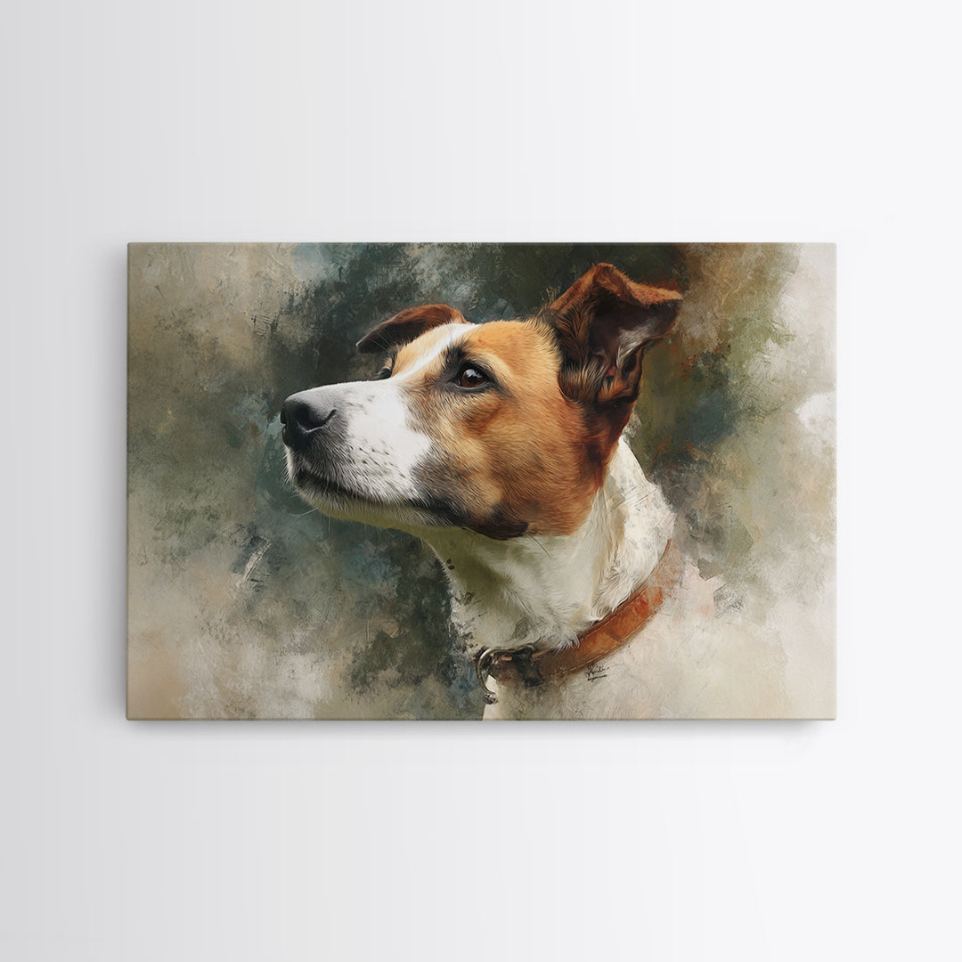 Dog Portrait with Painterly Collar and Loyal Canvas Print, Animal Art, Trendy Wall Art, Living Room Decor, Fine Art, Creature, ANI-3x2-89