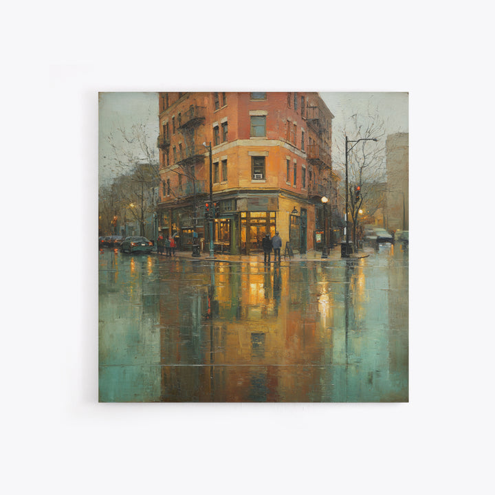 Moody City Scene Reflected Canvas Print, Art, Abstract Art, Living Room Decor, Fine Art, Pink Wall Art, Horizontal Wall Art, ART-1x1-10