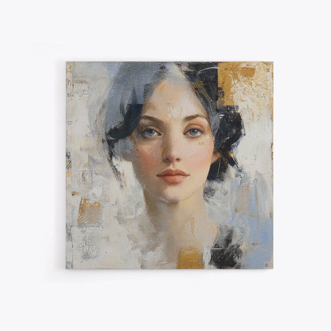 Expressive Portrait with Dramatic Light and Textured Framed Canvas Print, Art, Horizontal Wall Art, Living Room Decor, Fine Art, ART-1x1-100