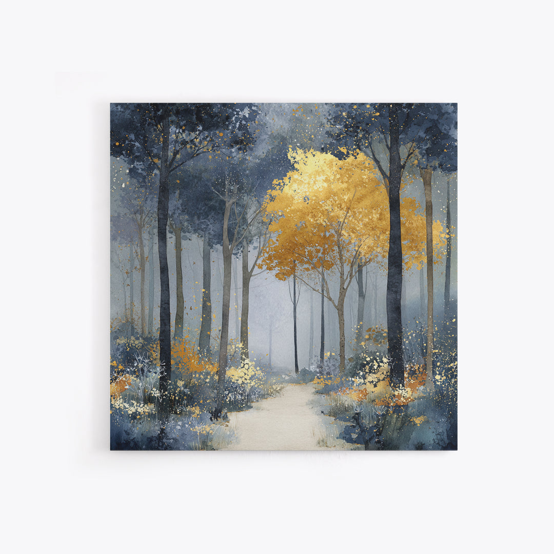 Woodland Path with Golden Autumn Atmosphere Canvas Print, Art, Metal Wall Art, Living Room Decor, Fine Art, Textured Wall Art, ART-1x1-23
