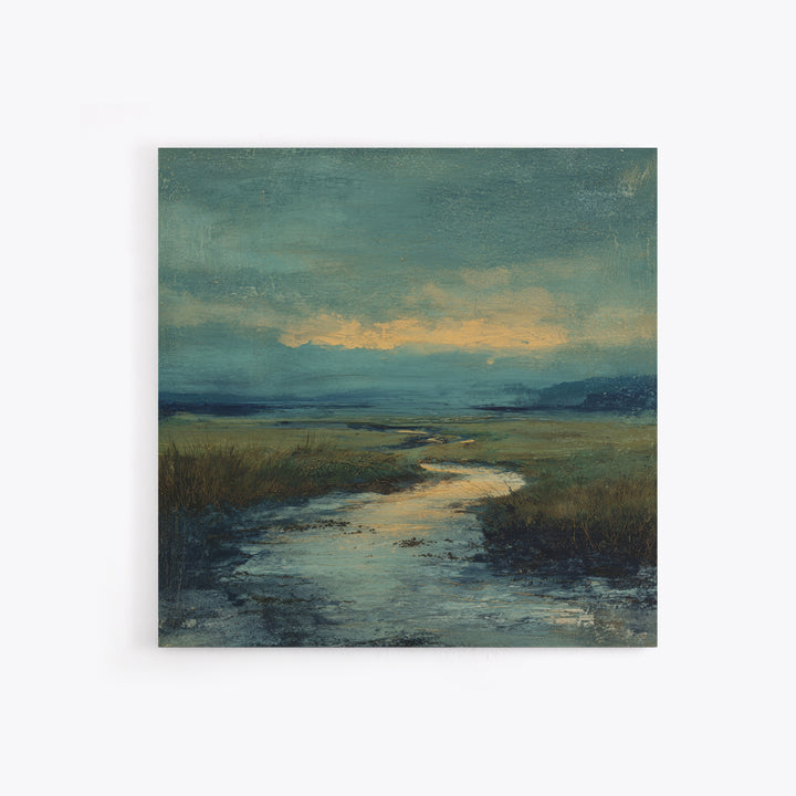 Classic Landscape with Winding River and Atmospheric Framed Canvas Print, Art, Art Nouveau, Living Room Decor, Oil Painting, ART-1x1-27