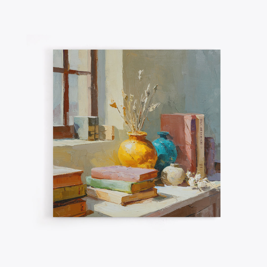 Sunlit Interior Still Life Framed Canvas Print, Art, Prints Wall Art, Living Room Decor, Fine Art, Fine Art Print, ART-1x1-38