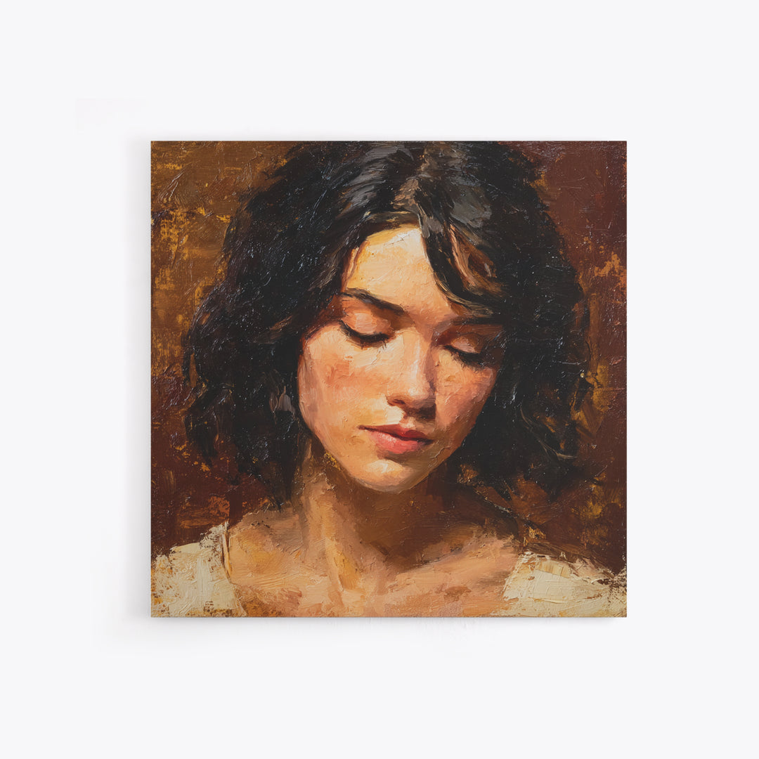 Expressive Portrait with Dramatic Light and Textured Canvas Print, Art, Living Room Decor, Fine Art, Art Nouveau, ART-1x1-4