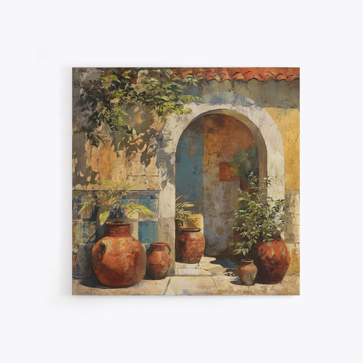 Architectural Archway in Warm Mediterranean Light Framed Canvas Print, Art, Textured Wall Art, Living Room Decor, Fine Art, ART-1x1-46