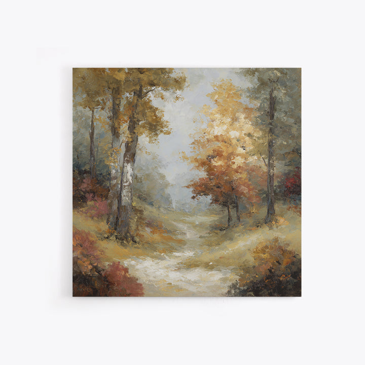 Woodland Path with Golden Autumn Atmosphere Framed Canvas Print, Art, Original Art, Living Room Decor, Fine Art, ART-1x1-47