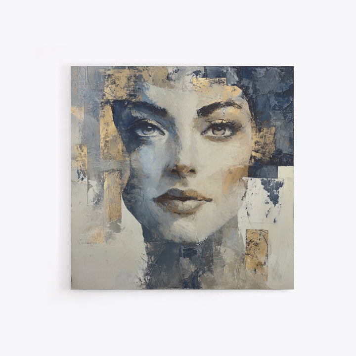 Expressive Portrait with Dramatic Light and Textured Framed Canvas Print, Art, Ai Art, Living Room Decor, Fine Art, ART-1x1-52