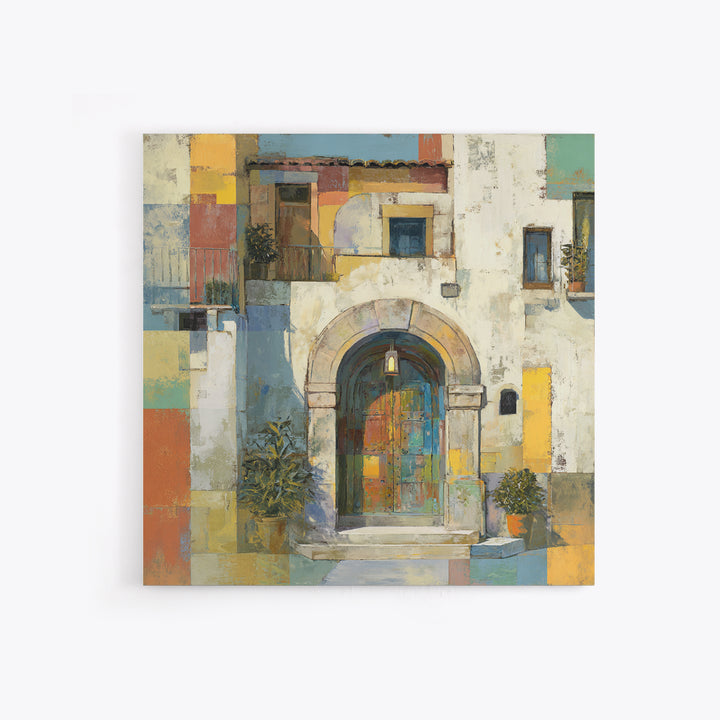 Architectural Archway in Warm Mediterranean Light Framed Canvas Print, Art, Textured Wall Art, Living Room Decor, Fine Art, ART-1x1-70