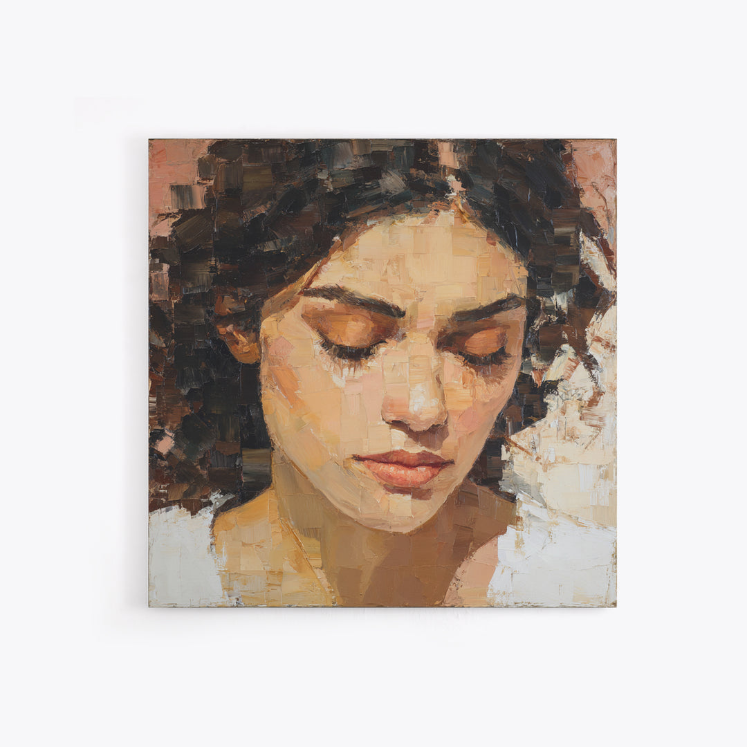Expressive Portrait with Dramatic Light and Textured Canvas Print, Art, Printable Art, Living Room Decor, Oil Painting, ART-1x1-76