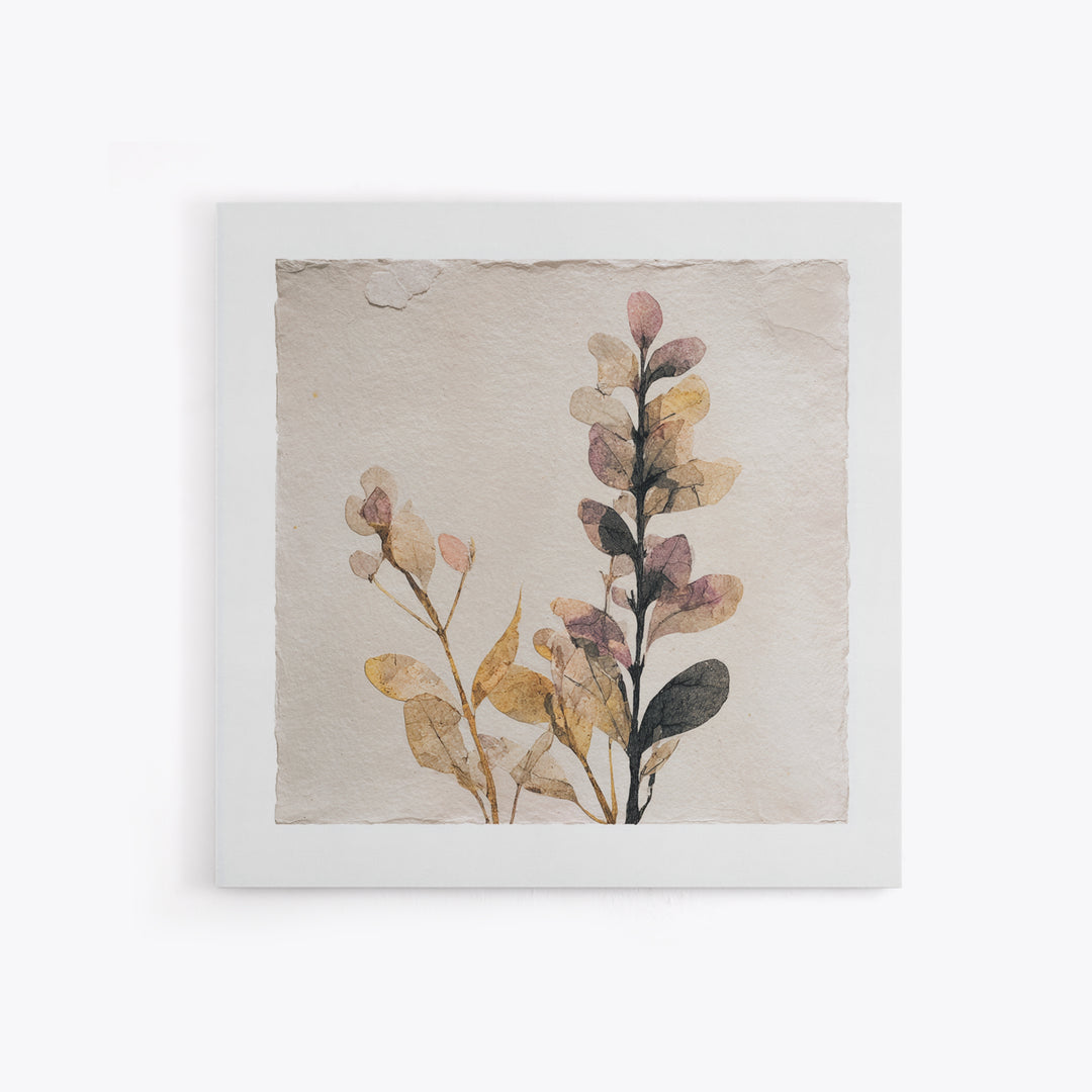 Minimal Botanical Ink Drawing on Handmade Paper Canvas Print, Art, Neutral Decor, Living Room Decor, Fine Art, ART-1x1-77