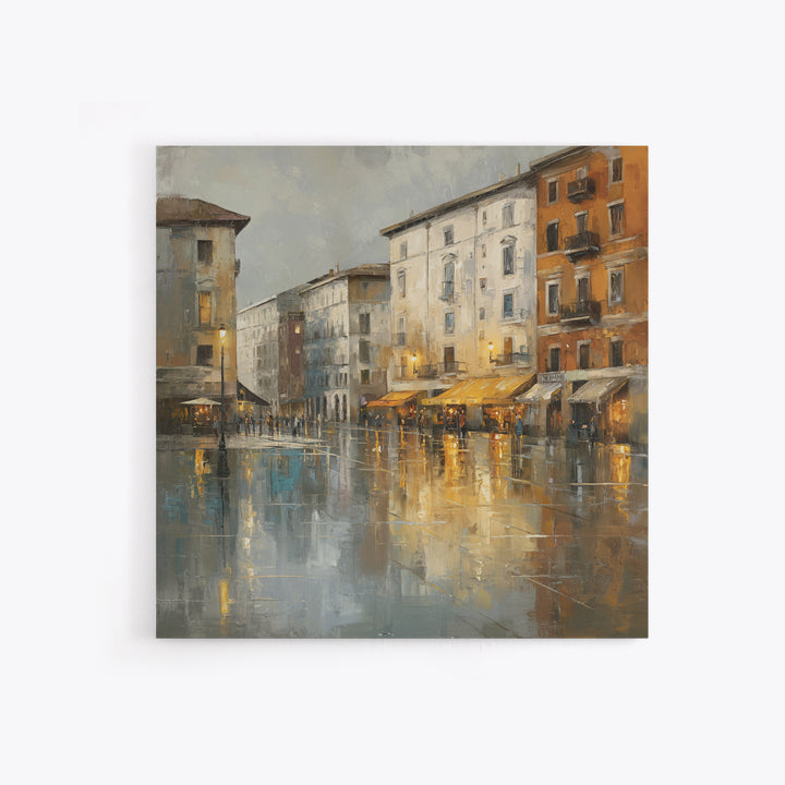 Moody City Scene Reflected Canvas Print, Art, Boho Wall Art, Living Room Decor, Oil Painting, Textured Painting, ART-1x1-82