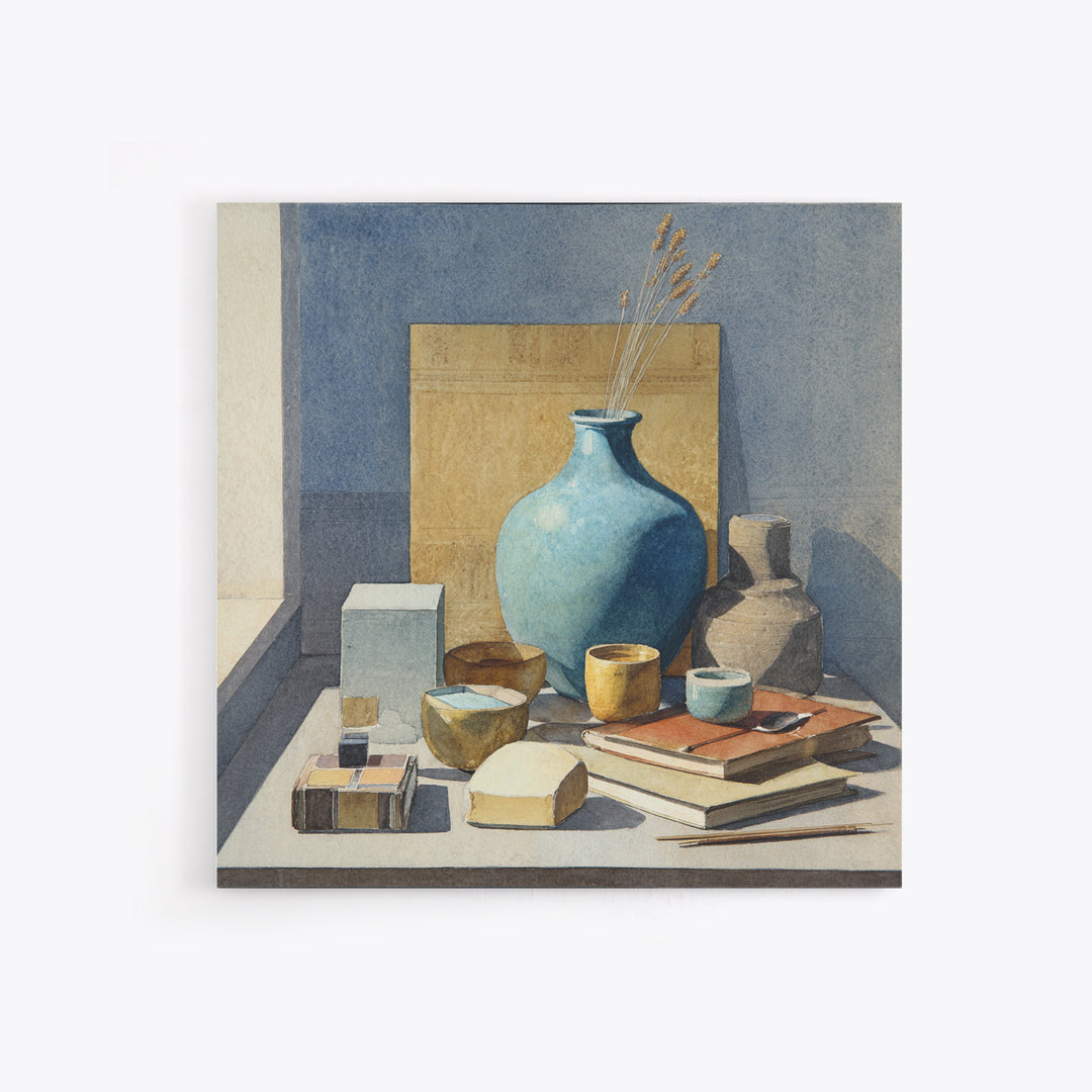 Sunlit Interior Still Life Canvas Print, Art, Pink Wall Art, Living Room Decor, Fine Art, Textured Painting, ART-1x1-86