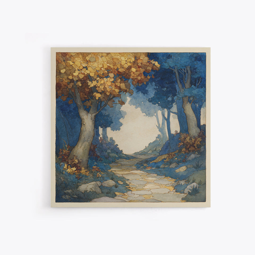 Woodland Path with Golden Autumn Atmosphere Canvas Print, Art, Horizontal Wall Art, Living Room Decor, Fine Art, ART-1x1-95
