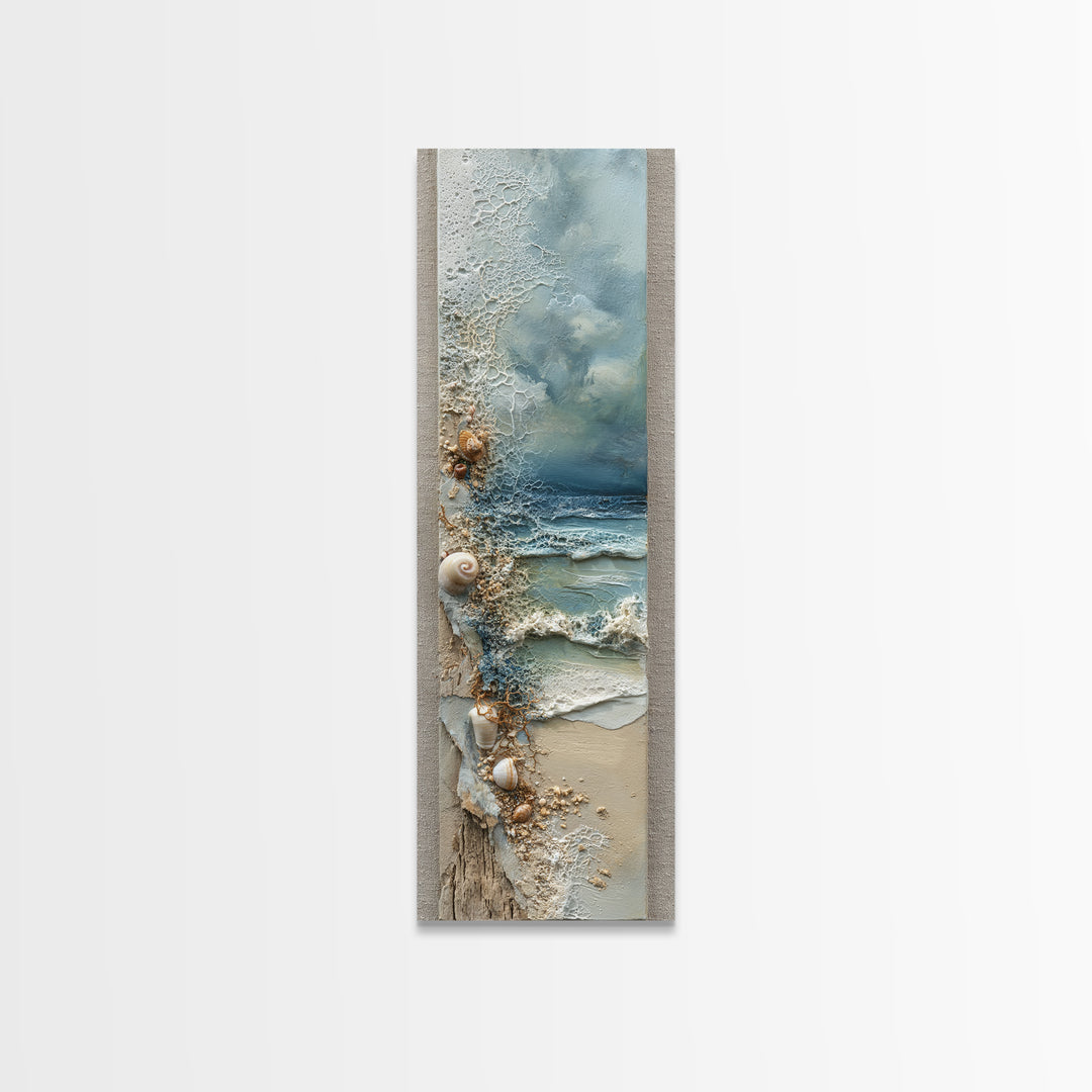 Dramatic Seascape with Foam and Storm Clouds Canvas Print, Art, Boho Wall Art, Living Room Decor, Oil Painting, ART-1x3-12