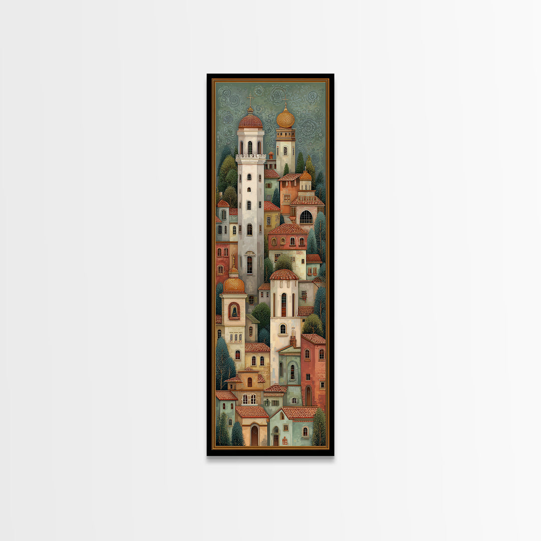 Naive Folk Art Village Canvas Print, Art, Wall Decor, Living Room Decor, Fine Art, Wall Art, Art Prints, Digital Art, ART-1x3-32