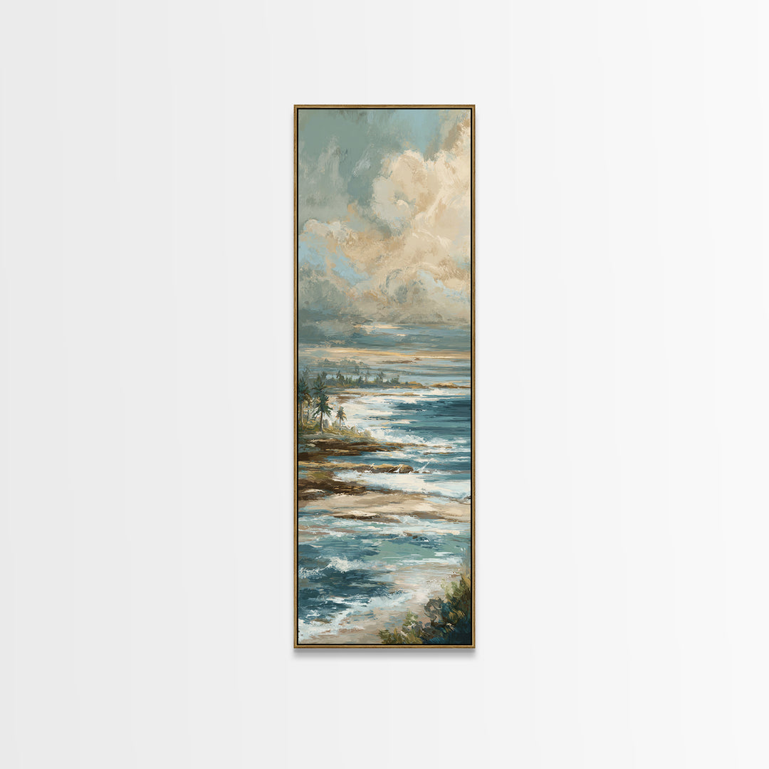 Dramatic Seascape with Foam and Storm Clouds Framed Canvas Print, Art, Neutral Decor, Living Room Decor, Fine Art, ART-1x3-36