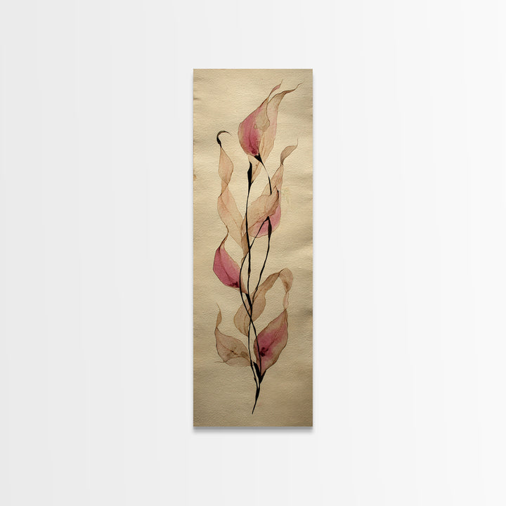 Minimal Botanical Ink Drawing on Handmade Paper Canvas Print, Art, Art Deco, Living Room Decor, Fine Art, Printable Art, ART-1x3-41