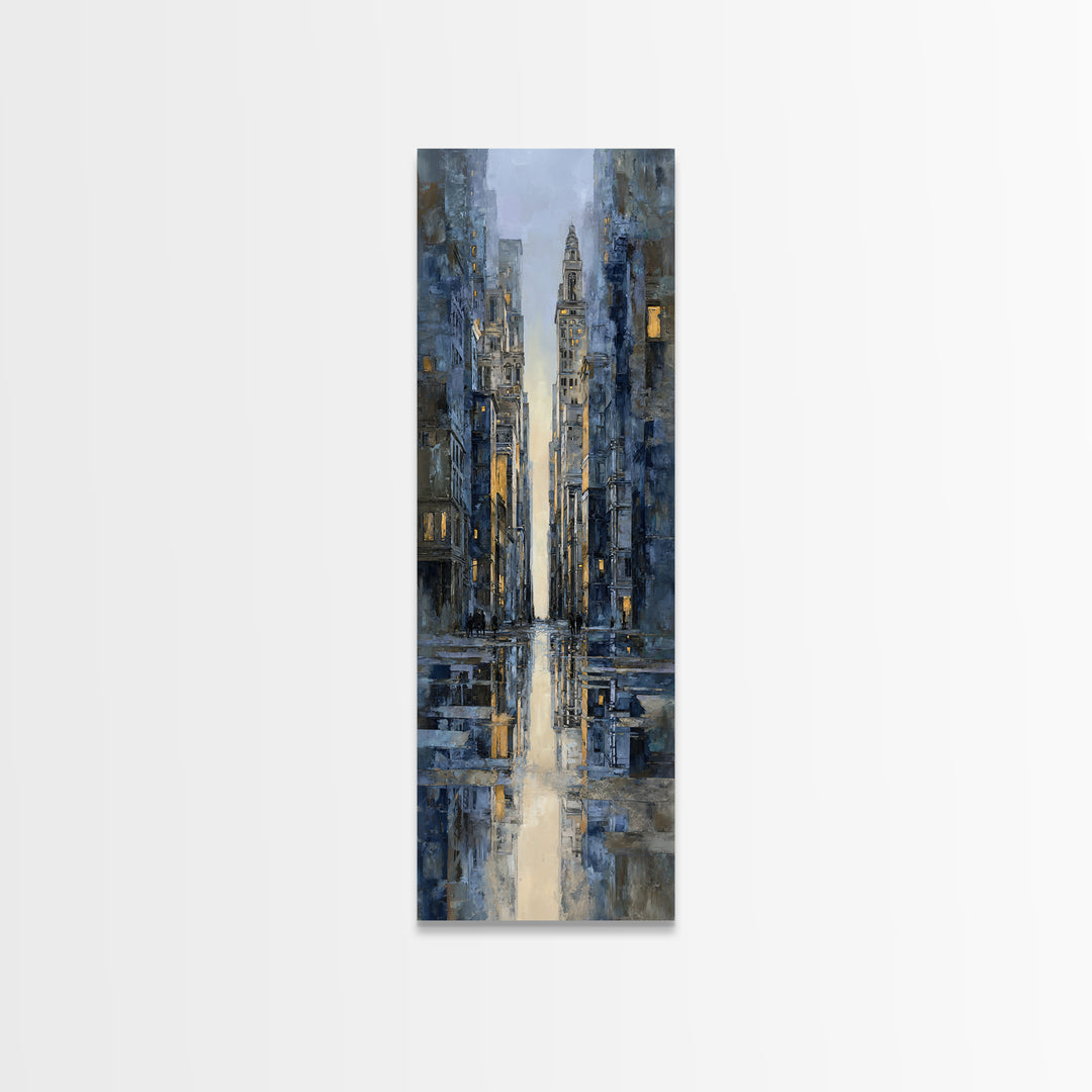Moody City Scene Reflected Framed Canvas Print, Art, Prints Wall Art, Living Room Decor, Fine Art, Fine Art Print, ART-1x3-46