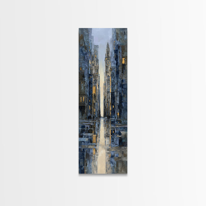 Moody City Scene Reflected Framed Canvas Print, Art, Prints Wall Art, Living Room Decor, Fine Art, Fine Art Print, ART-1x3-46