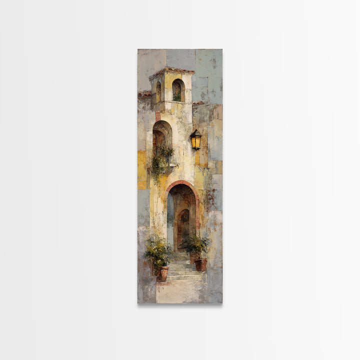 Architectural Archway in Warm Mediterranean Light Framed Canvas Print, Art, Black Art, Living Room Decor, Watercolor Art, ART-1x3-58