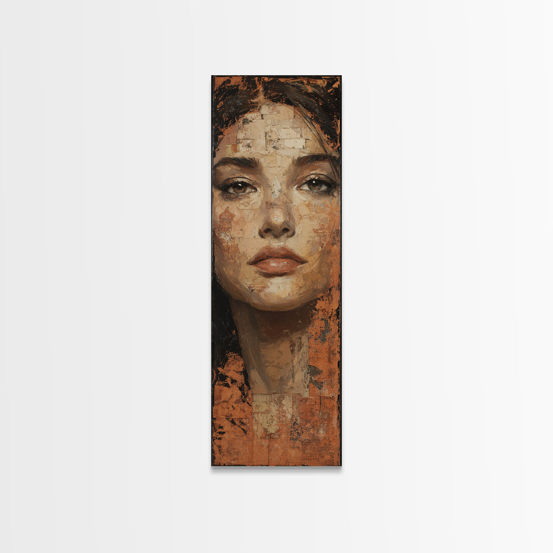Expressive Portrait with Dramatic Light and Textured Framed Canvas Print, Art, Living Room Decor, Fine Art, Art Nouveau, ART-1x3-64