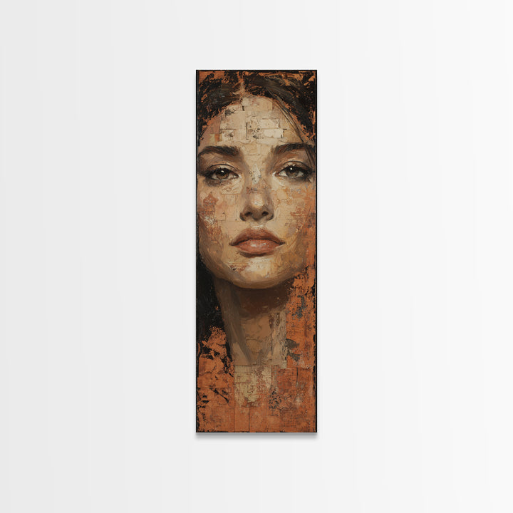 Expressive Portrait with Dramatic Light and Textured Framed Canvas Print, Art, Living Room Decor, Fine Art, Art Nouveau, ART-1x3-64