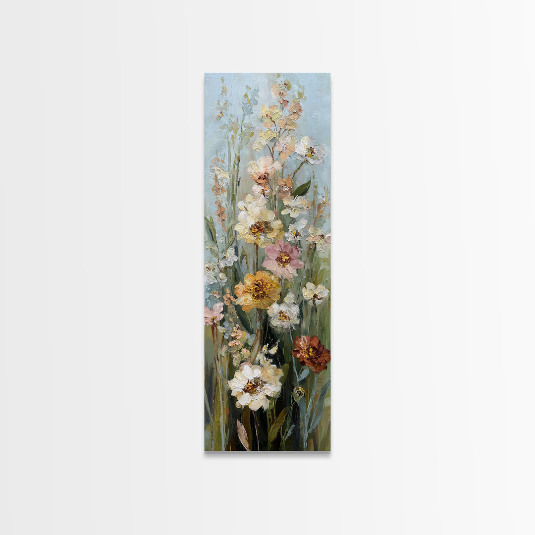 Painterly Meadow with Loose Impressionist Flowers Framed Canvas Print, Art, Large Wall Art, Living Room Decor, Oil Painting, ART-1x3-75