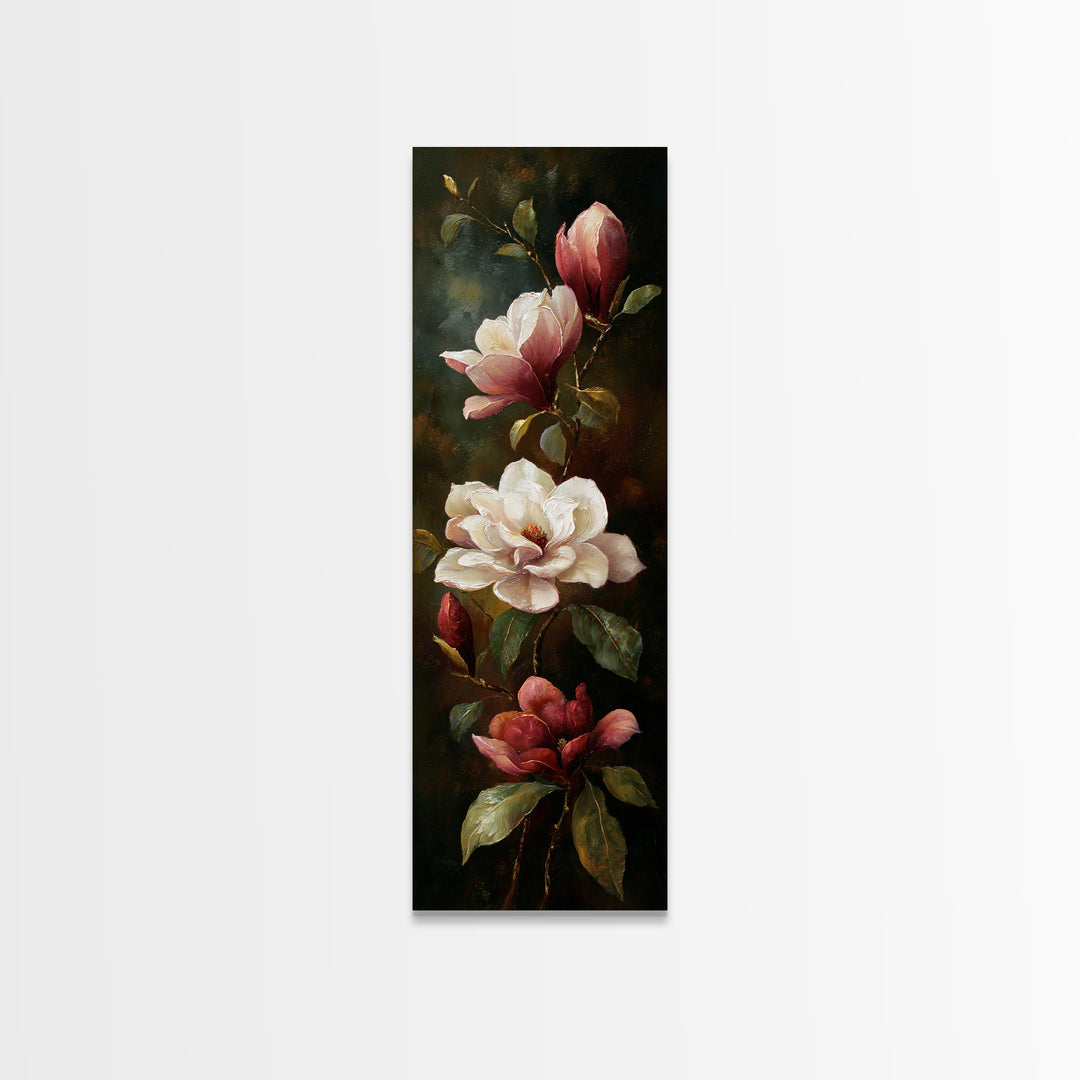 Romantic Floral Oil Painting Framed Canvas Print, Art, Art Commission, Living Room Decor, Fine Art, Black Art, ART-1x3-92