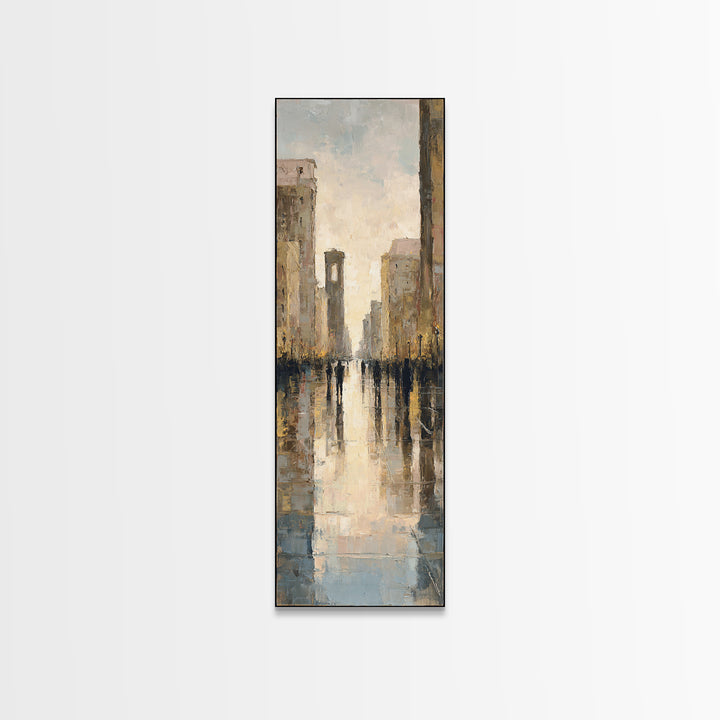 Moody City Scene Reflected Canvas Print, Art, Pink Wall Art, Living Room Decor, Fine Art, Textured Painting, ART-1x3-94