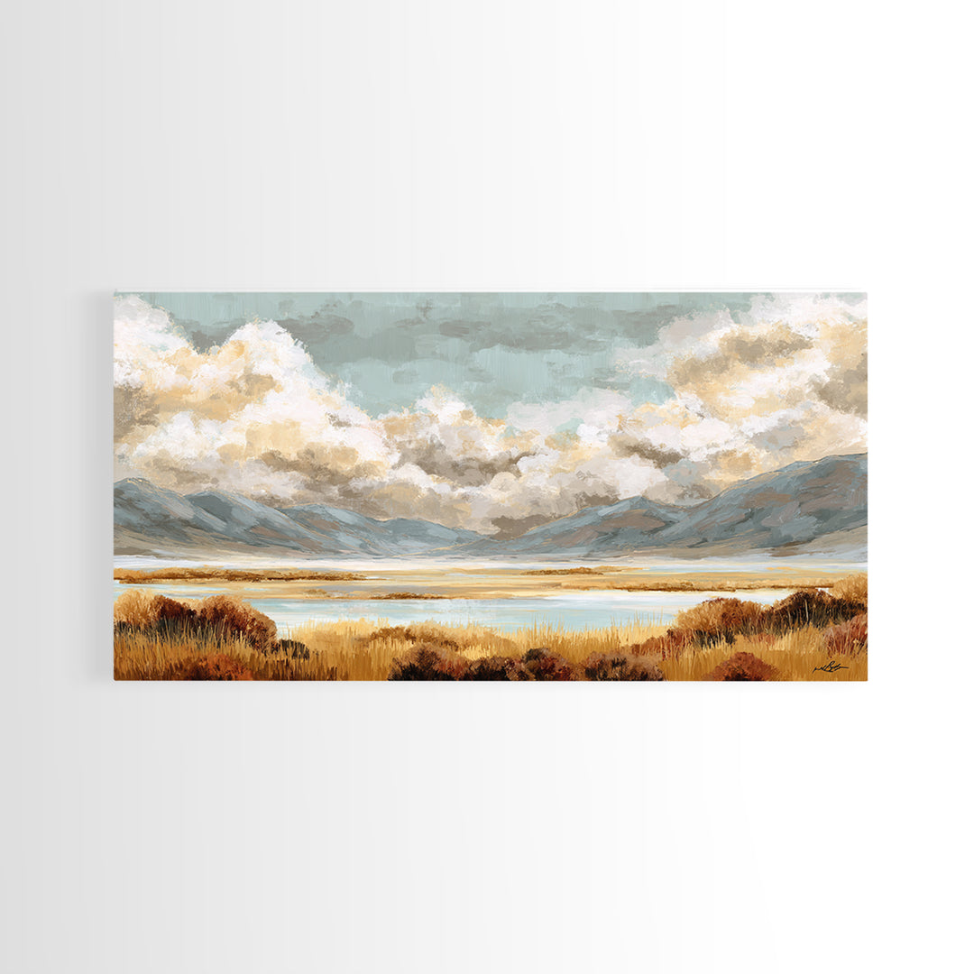 Quiet Mountain Scene Framed Canvas Print, Art, Statement Artwork, Living Room Decor, Fine Art, Digital Art, Printable Wall Art, ART-2x1-13