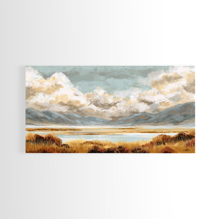 Quiet Mountain Scene Framed Canvas Print, Art, Statement Artwork, Living Room Decor, Fine Art, Digital Art, Printable Wall Art, ART-2x1-13