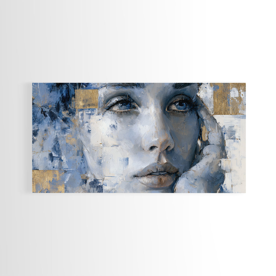 Expressive Portrait with Dramatic Light and Textured Framed Canvas Print, Art, Textured Painting, Living Room Decor, Fine Art, ART-2x1-24