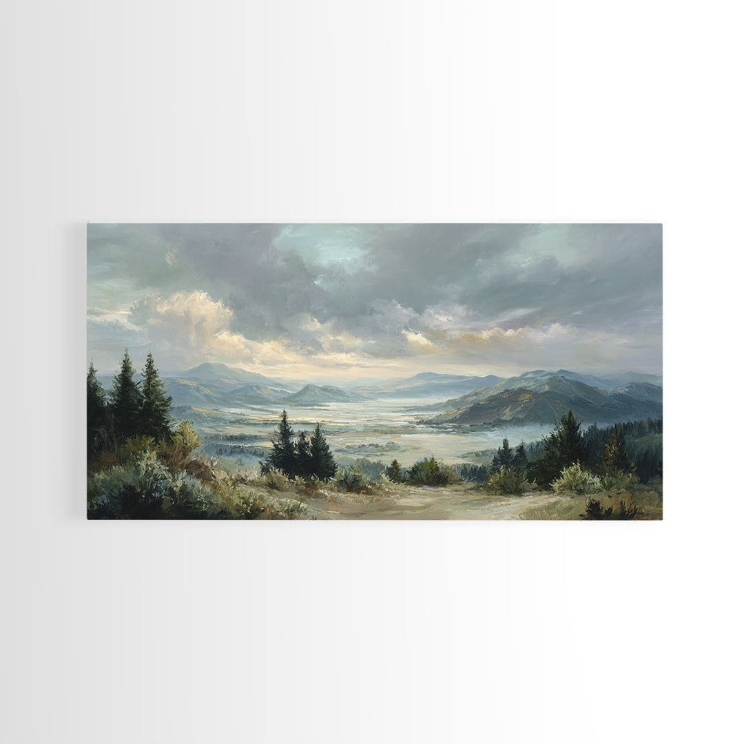 Quiet Mountain Scene Framed Canvas Print, Art, Statement Artwork, Living Room Decor, Fine Art, Digital Art, Printable Wall Art, ART-2x1-37