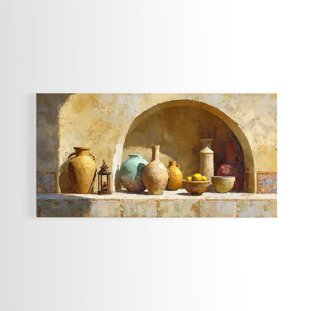 Architectural Archway in Warm Mediterranean Light Framed Canvas Print, Art, Home Decor, Living Room Decor, Fine Art, ART-2x1-42