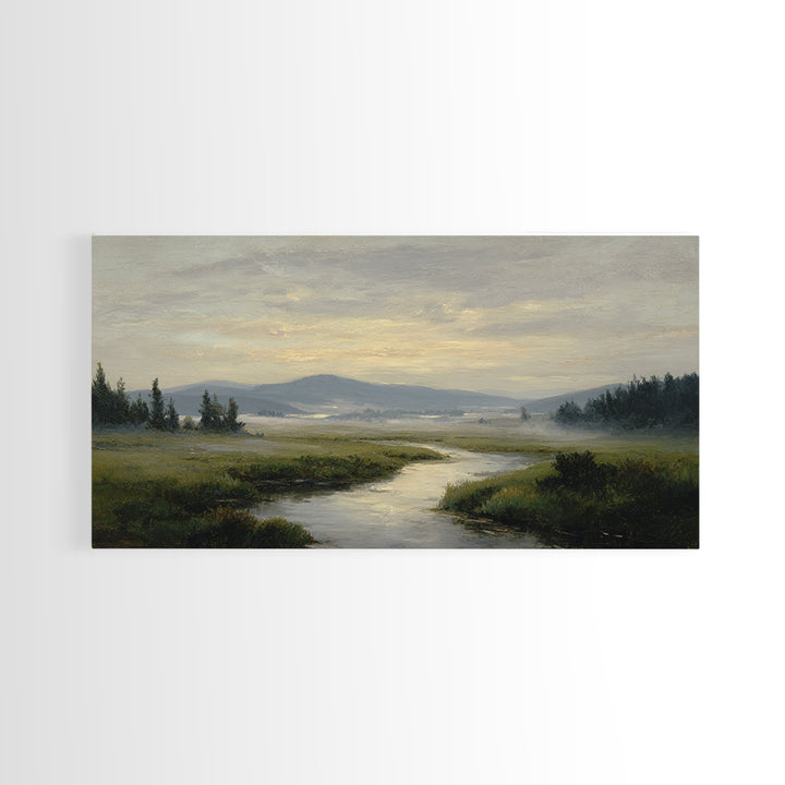 Classic Landscape with Winding River and Atmospheric Canvas Print, Art, Digital Wall Art, Living Room Decor, Fine Art, ART-2x1-47