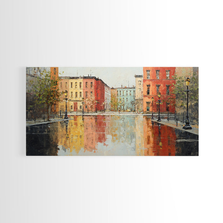 Moody City Scene Reflected Canvas Print, Art, Luxury Decor, Living Room Decor, Fine Art, Metal Wall Art, Art Commission, ART-2x1-54