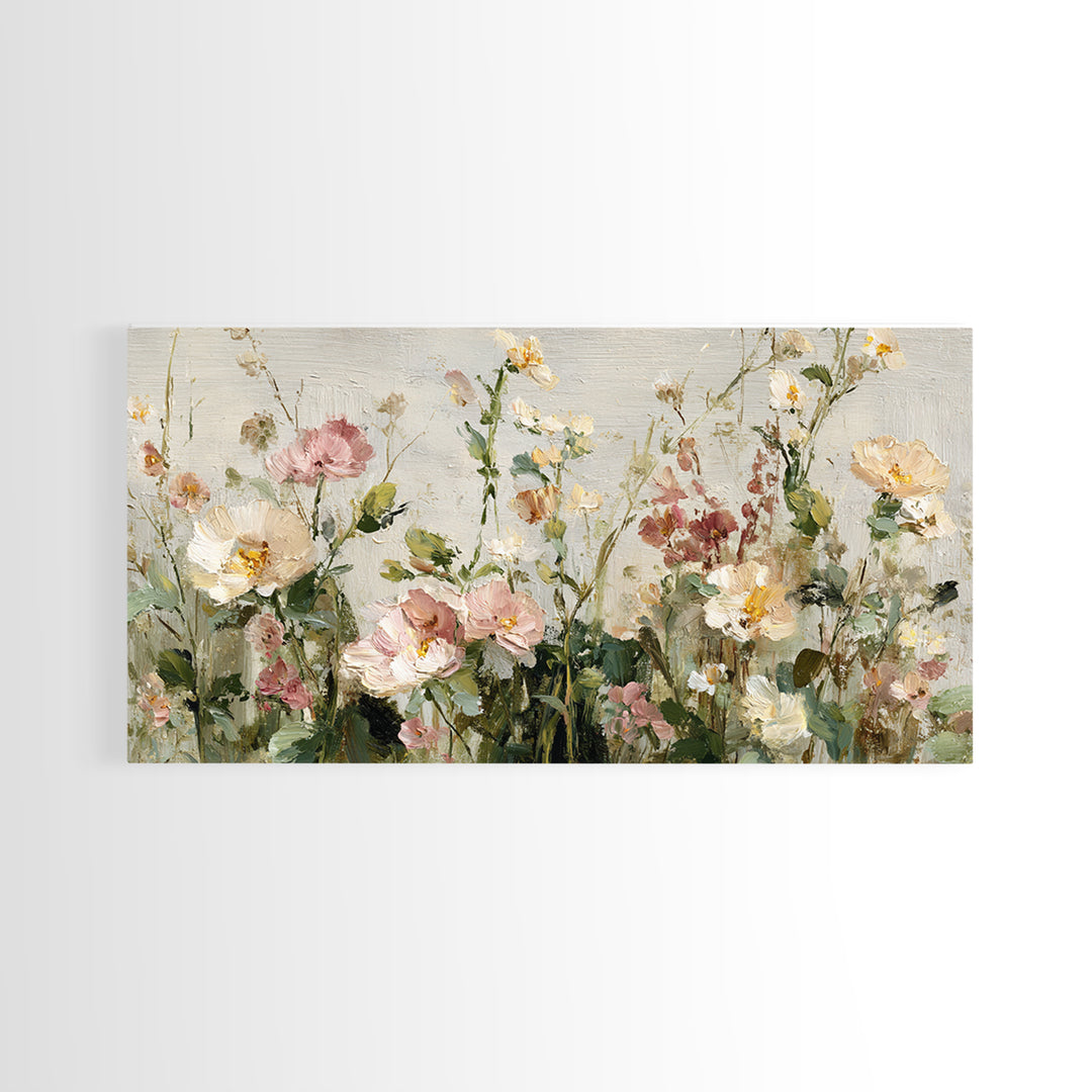 Painterly Meadow with Loose Impressionist Flowers Framed Canvas Print, Art, Canvas Art, Living Room Decor, Watercolor Art, ART-2x1-59