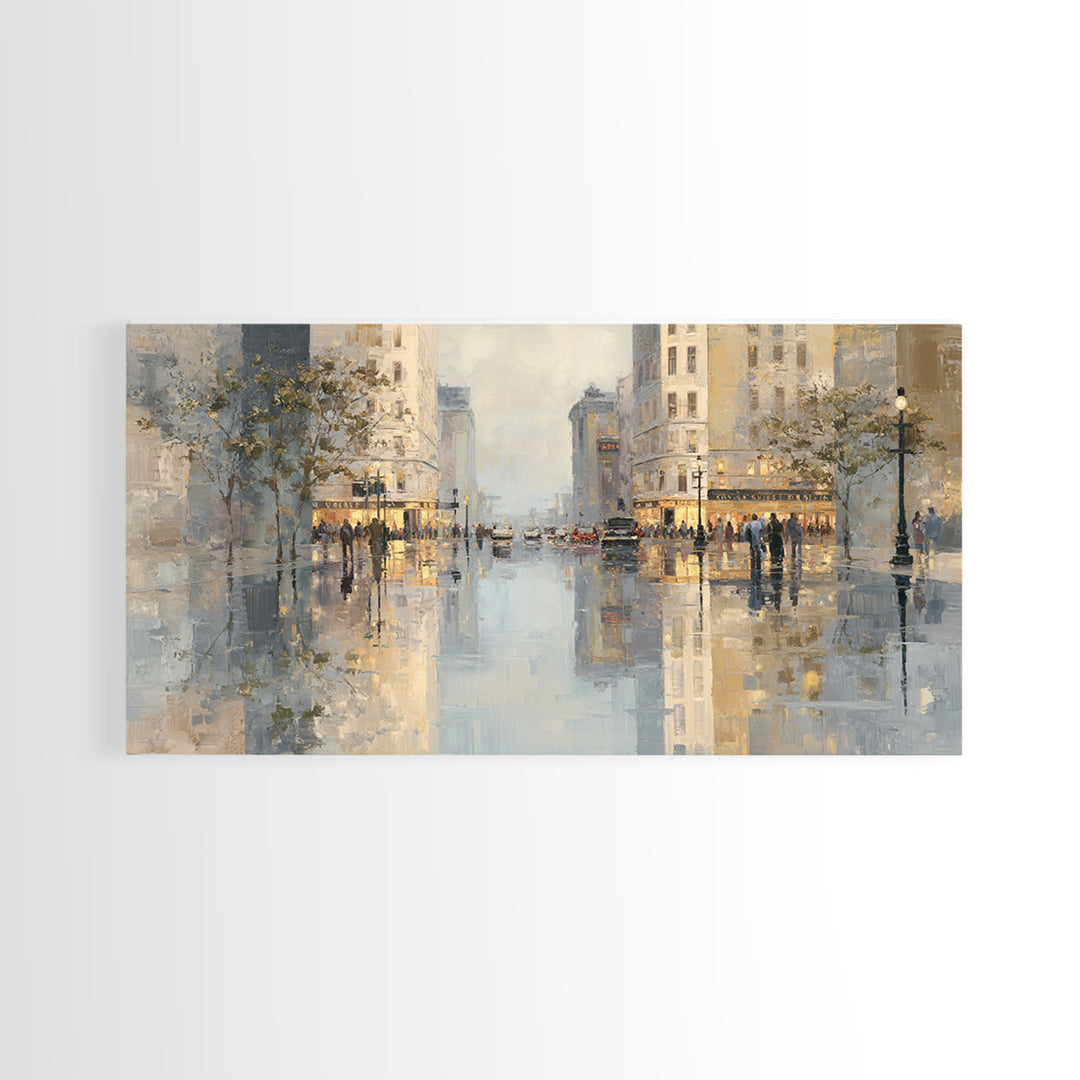 Moody City Scene Reflected Framed Canvas Print, Art, Neutral Decor, Living Room Decor, Fine Art, Art Prints, ART-2x1-6