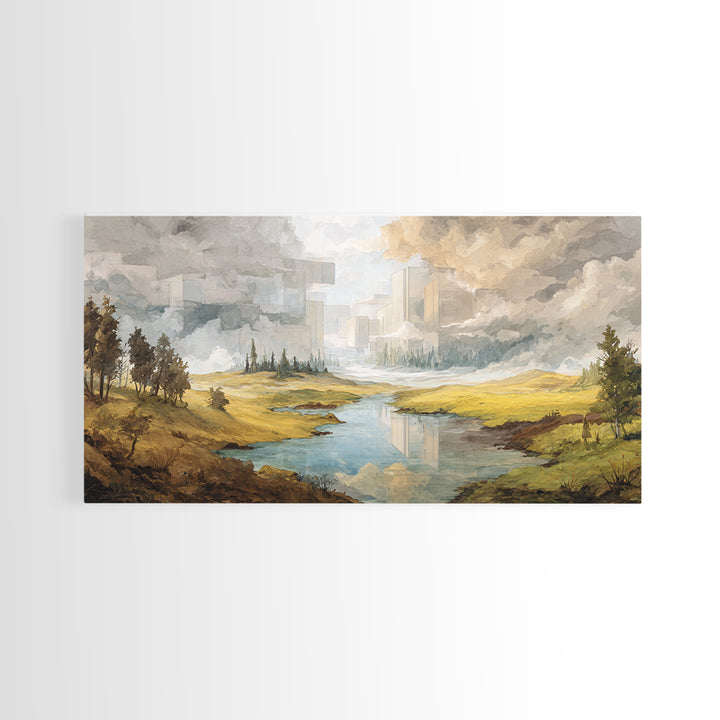 Surreal Dream Landscape Framed Canvas Print, Art, Contemporary Art, Living Room Decor, Fine Art, Art Deco, Original Art, ART-2x1-7