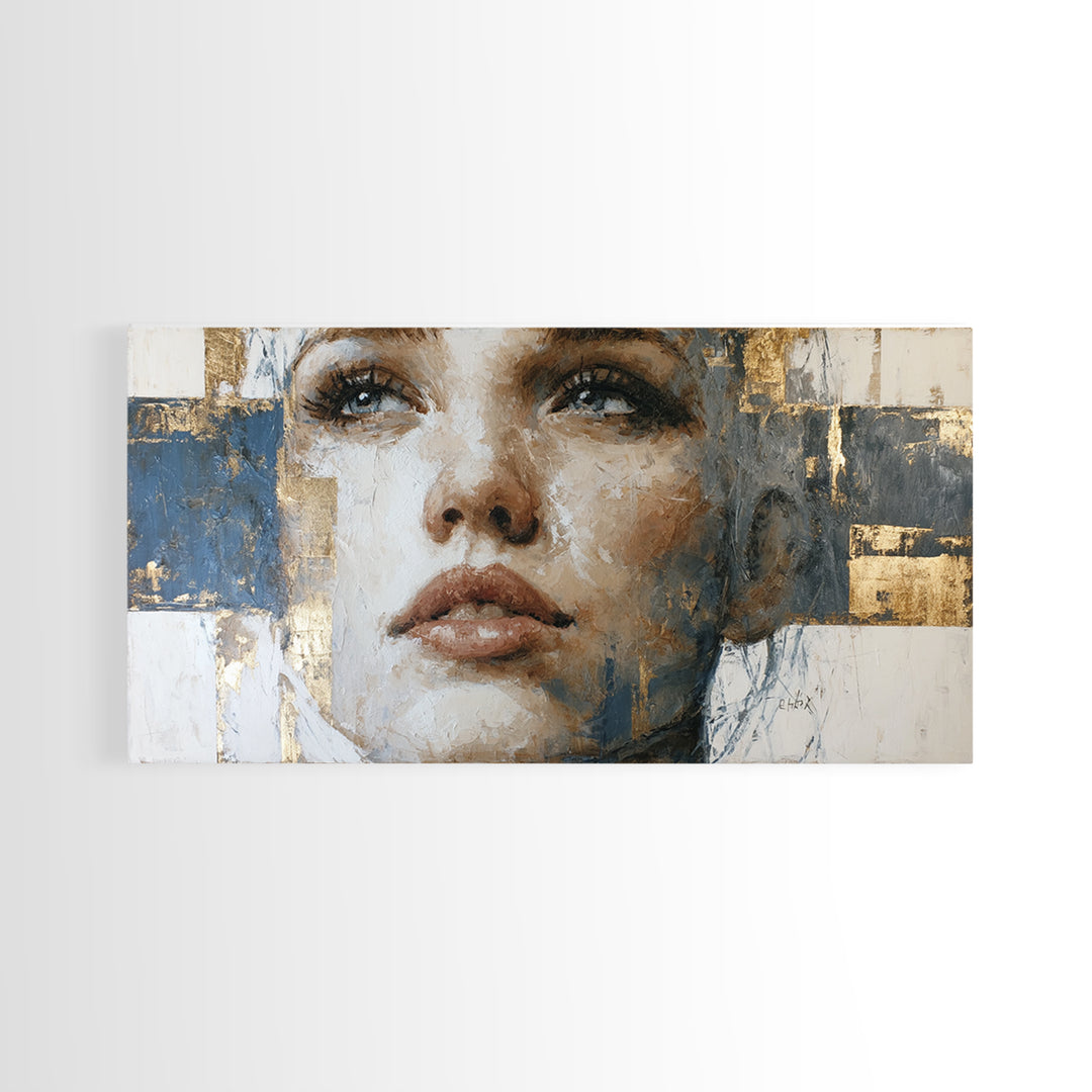 Expressive Portrait with Dramatic Light and Textured Framed Canvas Print, Art, Art Commission, Living Room Decor, Oil Painting, ART-2x1-72